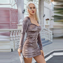 Load image into Gallery viewer, Ruched Women Sexy Party Dress Female Bodycon Robe Long Sleeve Elegant Mini Dress Ladies Off The Shoulder Evening Women Vestidos