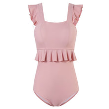 Load image into Gallery viewer, Ruffle One Piece Swimsuit Women Solid Swimwear Push Up Monokini Korea Style Swim Suit Bandeau Trikini Pad Bathing Suit Candy