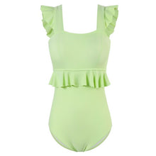 Load image into Gallery viewer, Ruffle One Piece Swimsuit Women Solid Swimwear Push Up Monokini Korea Style Swim Suit Bandeau Trikini Pad Bathing Suit Candy