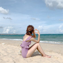 Load image into Gallery viewer, Ruffle One Piece Swimsuit Women Solid Swimwear Push Up Monokini Korea Style Swim Suit Bandeau Trikini Pad Bathing Suit Candy