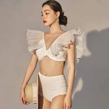 Load image into Gallery viewer, Ruffled V-neck Bikini 2022 Push Up New High Waist Open Back Simple Swimsuit Fashion Halter Sexy Solid Color Split Set Beachwear