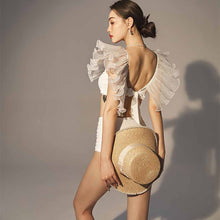 Load image into Gallery viewer, Ruffled V-neck Bikini 2022 Push Up New High Waist Open Back Simple Swimsuit Fashion Halter Sexy Solid Color Split Set Beachwear