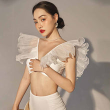 Load image into Gallery viewer, Ruffled V-neck Bikini 2022 Push Up New High Waist Open Back Simple Swimsuit Fashion Halter Sexy Solid Color Split Set Beachwear