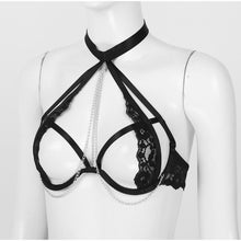 Load image into Gallery viewer, S-4XL Women Open Breast Extoic Bra Hollow Out Lace Halter Tops Metal Chain Decor Underwired Brassiere Sexy Lingerie Clubwear