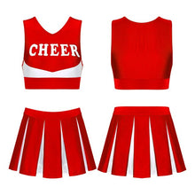 Load image into Gallery viewer, S-XL WomenCheerleading Outfit Schoolgirl Cosplay Letter Printe Sleeveless Crop Top with Pleated Skirt Sports Competition Costume