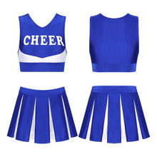 Load image into Gallery viewer, S-XL WomenCheerleading Outfit Schoolgirl Cosplay Letter Printe Sleeveless Crop Top with Pleated Skirt Sports Competition Costume