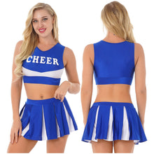 Load image into Gallery viewer, S-XL WomenCheerleading Outfit Schoolgirl Cosplay Letter Printe Sleeveless Crop Top with Pleated Skirt Sports Competition Costume