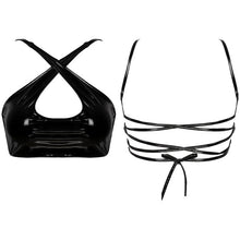 Load image into Gallery viewer, S-XXL Women Patent Leather Backless Crop Top Bra Cross Straps Wetlook Camisole Sexy Lingerie Vest Pole Dance Costume Clubwear