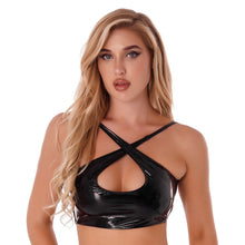 Load image into Gallery viewer, S-XXL Women Patent Leather Backless Crop Top Bra Cross Straps Wetlook Camisole Sexy Lingerie Vest Pole Dance Costume Clubwear