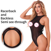Load image into Gallery viewer, S-XXL Womens Sheer Mesh Lingerie Bodysuit Swimsuit O-neck Sleeveless Backless EroticJumpsuit Sexy Swimwear Nightwear Clubwear