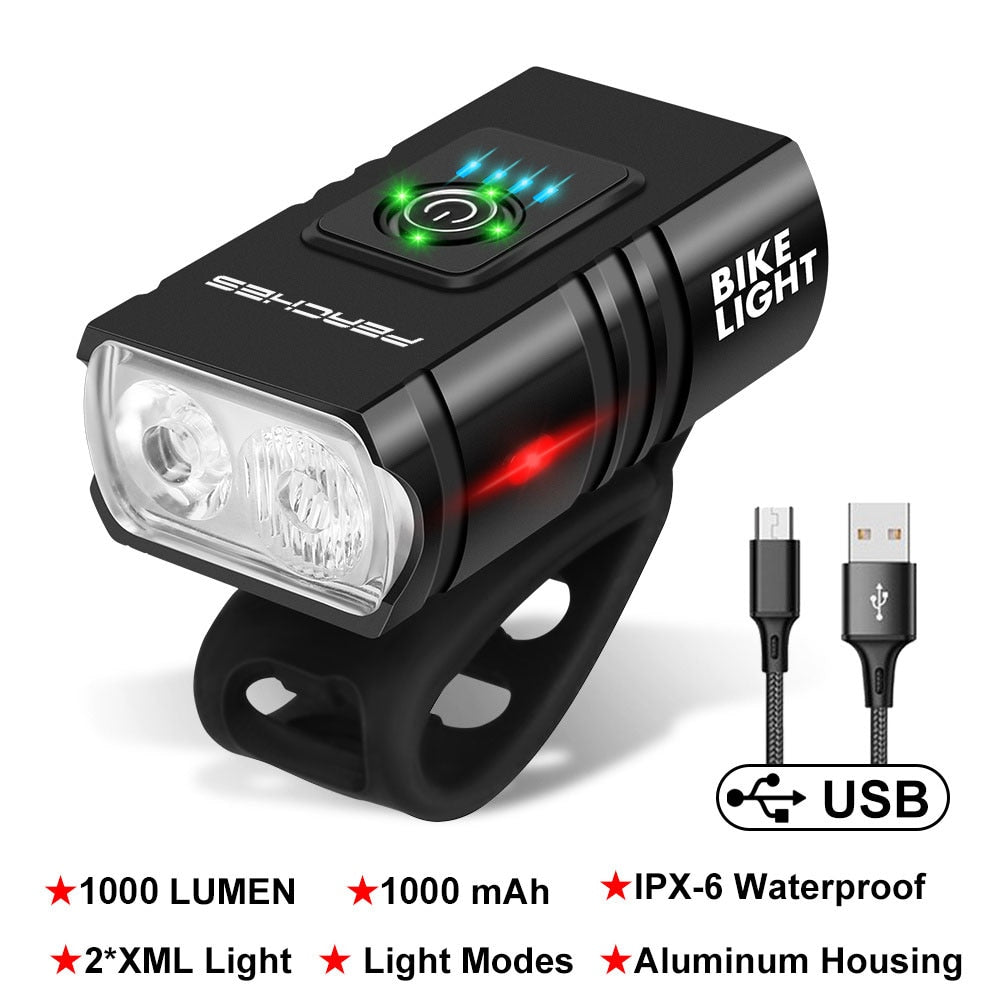 T6 LED Lanterna Bicicleta 1000 Lumen Rechargeable Light Bicycle Front Light MTB Road Mountain Bike Headlight Cycling Flashlight