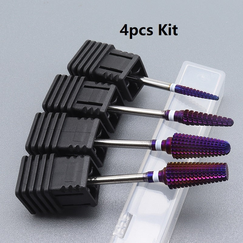 4pcs Kit Hot! Purple Pro Whole Carbide Nail Drill Bits Nail Art Electric Drill Machine Files Nail Art Tools cut and polish