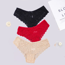 Load image into Gallery viewer, 3pcs/lots Women Briefs Sexy Full Lace Panties Hollow Out Low-waist Female Shorts Soft Solid Color Breathable Underwear Fast Ship