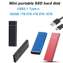 Load image into Gallery viewer, High-speed 1TB 2TB SSD 500GB Portable External Solid State Hard Drive 16TB 8TB USB 3.0 Interface 100% Original Mobile Hard Drive