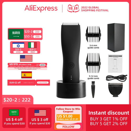 Men's Electric Groin Hair Trimmer Pubic Hair Trimmer Body Grooming Clipper for Men Bikini Epilator Rechargeable Shaver Razor