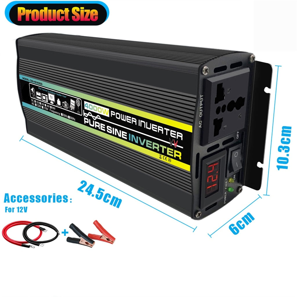 6000W 8000W Pure Sine Wave Car Inverter Power Inverter DC12V To AC 220V Socket Converter for Car Home Outdoor