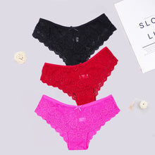 Load image into Gallery viewer, 3pcs/lots Women Briefs Sexy Full Lace Panties Hollow Out Low-waist Female Shorts Soft Solid Color Breathable Underwear Fast Ship