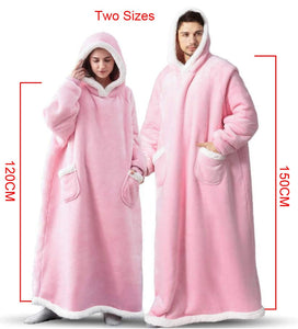 2022 Super Long Flannel Blanket with Sleeves Winter Hoodies Sweatshirt Women Men Pullover Fleece Giant TV Blanket Oversized New