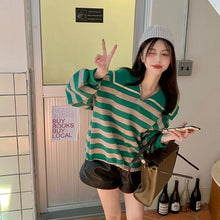 Load image into Gallery viewer, Sailor Collar Stripes Drawstring Puff Sleeves Women Sweatshirt Long Sleeve Loose College Style All-match Spring 2022 Pullover
