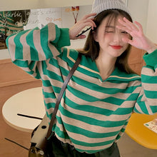 Load image into Gallery viewer, Sailor Collar Stripes Drawstring Puff Sleeves Women Sweatshirt Long Sleeve Loose College Style All-match Spring 2022 Pullover