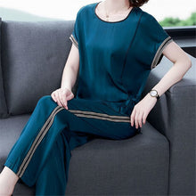 Load image into Gallery viewer, Sale Women Tracksuit Big Size Casual Striped Two Piece Set short Sleeve Tshirt Pullover Long Pants Suit 2 Pcs Outfits