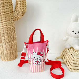 Sanrio Children Outdoor Water Cup Bag Cylindrical Shoulder Bags Hello Kitty Kulomi Melody Cartoon Printing Girls Messenger Bag