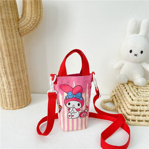Sanrio Children Outdoor Water Cup Bag Cylindrical Shoulder Bags Hello Kitty Kulomi Melody Cartoon Printing Girls Messenger Bag