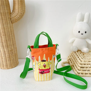 Sanrio Children Outdoor Water Cup Bag Cylindrical Shoulder Bags Hello Kitty Kulomi Melody Cartoon Printing Girls Messenger Bag
