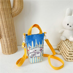 Sanrio Children Outdoor Water Cup Bag Cylindrical Shoulder Bags Hello Kitty Kulomi Melody Cartoon Printing Girls Messenger Bag