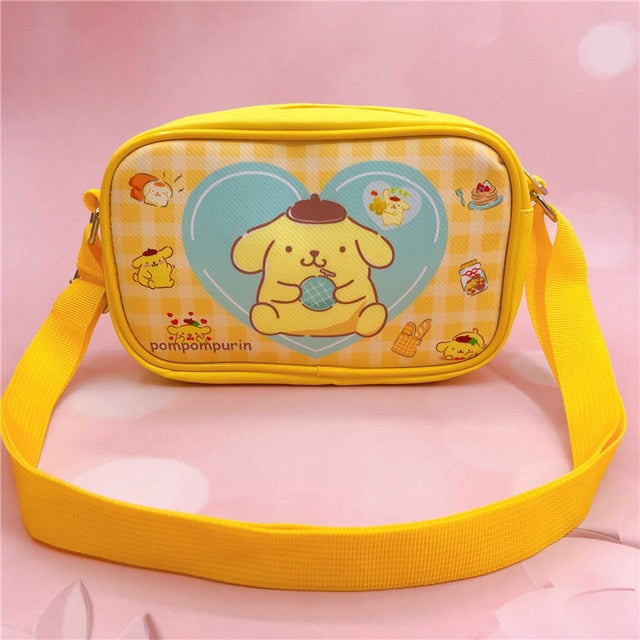 Sanrio Kawaii Cinnamon Roll Kuromi My Melody Pu Waterproof Slung Shoulder Bag Storage Small Square Bag