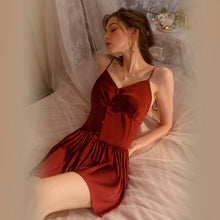 Load image into Gallery viewer, Satin Lace Up Jumpsuit Night Dress Women Sexy Sleepwear Lace Lingerie Soft Pajamas Camisole Backless Sleep Tops Summer Nightgown