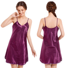 Load image into Gallery viewer, Satin Nightshirts Sexy Nightdress Spaghetti Strap Negligee Nightgown Chemise Slip with Deep V Neck