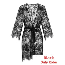 Load image into Gallery viewer, Satin Pajamas Sets Women Sexy Night Dress Teen Girl Embroidered Sleepwear Robe Set Lace See Through Camisolas Summer Dropshippin