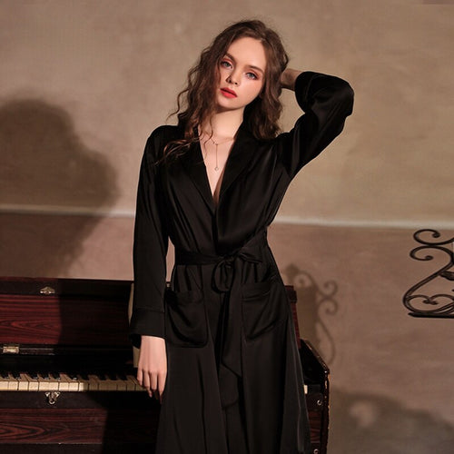 Satin Robe Female Intimate Lingerie Sleepwear Deep V Silk Evening Gowns for Women Kimono Bathrobe Gown Nightgown Sexy Nightwear