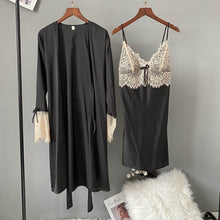 Load image into Gallery viewer, Satin Robe &amp; Gown Set Womens Lace Bathrobe Sexy Hot Erotic Nightdress Kimono Nightgowns Lounge Robes Femme Sleepwear Nighties