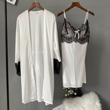 Load image into Gallery viewer, Satin Robe &amp; Gown Set Womens Lace Bathrobe Sexy Hot Erotic Nightdress Kimono Nightgowns Lounge Robes Femme Sleepwear Nighties