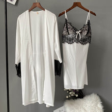 Load image into Gallery viewer, Satin Robe &amp; Gown Set Womens Lace Bathrobe Sexy Hot Erotic Nightdress Kimono Nightgowns Lounge Robes Femme Sleepwear Nighties