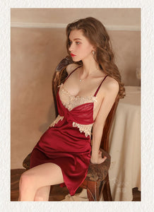 Satin Sexy Backless Nightdress Women Solid Lace Silk Sleepwear  Fairy Sling Dress Summer Elegant Pajamas Loungewear Sleepshirts