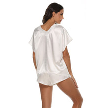 Load image into Gallery viewer, Satin Sexy Pajamas Black Belt Pyjamas Lace Top with Shorts Female Casual Loungewear Comfy Sleepwear Women Pj Set