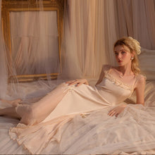 Load image into Gallery viewer, Satin Social Evening Dress Women French Elegance Long Robe Silk Sleepwear Party Lace Longuette Nightgown Camisole Pamajas Summer