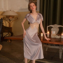 Load image into Gallery viewer, Satin Social Evening Dress Women French Sweet Lace Casual Long Robe Party Longuette Silk Sleepwear Nightgown Pamajas Camisole