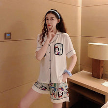 Load image into Gallery viewer, Satin Underwear  Pajamas Set Women Summer Long Sleeve Shorts Cute  Anime Pajamas Thin Section Out Home Clothes Two-Piece Set