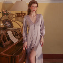 Load image into Gallery viewer, Satin Victorian Evening Dress Women Bride Lace Party Date Nightgown Sexy Nightdress Pure Sleepwear Ice Silk Long Robe Summer