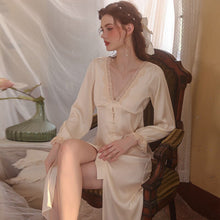 Load image into Gallery viewer, Satin Victorian Evening Dress Women Bride Lace Party Date Nightgown Sexy Nightdress Pure Sleepwear Ice Silk Long Robe Summer