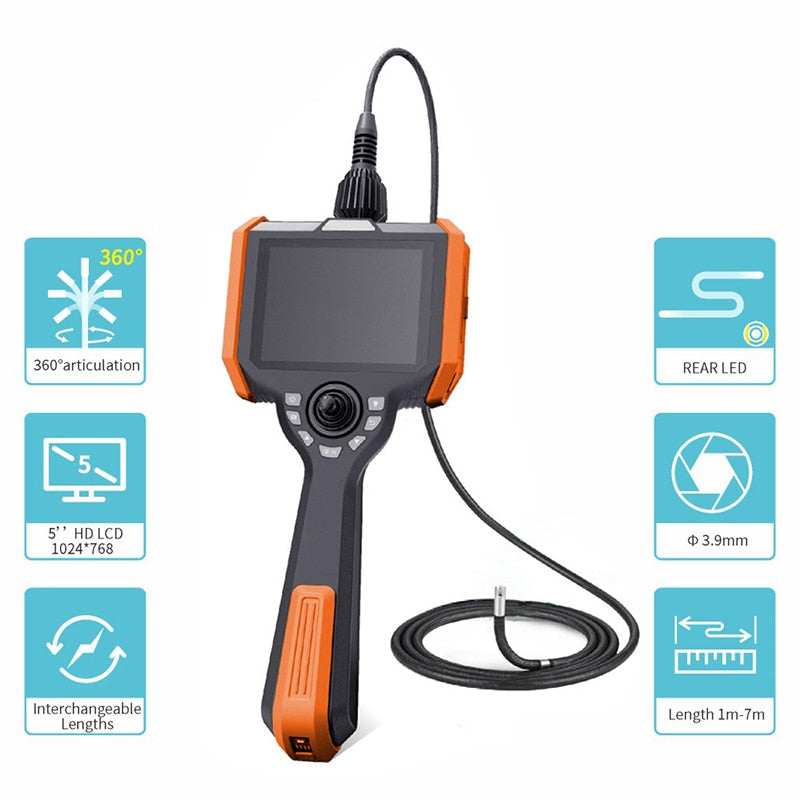 3.9mm 360 ° Single lens Articulating Endoscope Camera With 5 inch LCD for Automotive Inspection Camera Pipeline Borescope
