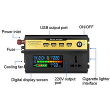 Load image into Gallery viewer, Peak 6000W Car Power Inverter DC 12V To AC 220V Transformer with USB Universal Socket Charger Modified Sine Wave Inverter