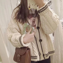 Load image into Gallery viewer, Beige Star Cute College Single Breasted Sweater Women 2022 Autumn Korean Woman Sweaters Contrast Color V-neck Knitted Cardigan