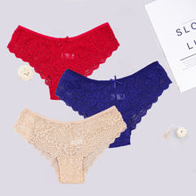Load image into Gallery viewer, 3pcs/lots Women Briefs Sexy Full Lace Panties Hollow Out Low-waist Female Shorts Soft Solid Color Breathable Underwear Fast Ship