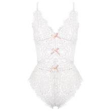 Load image into Gallery viewer, Seduction Pajama for Women Lace Bodysuit One Piece Lingerie Transparent Pajamas Sexy Lashes Lace Backless Bondage Jumpsuit