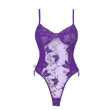 Load image into Gallery viewer, See-through Mesh Backless Lingerie Bodysuits Womens Erotic Sexy Floral Butterfly Embroidery Lace-up Sheer Leotard Costume